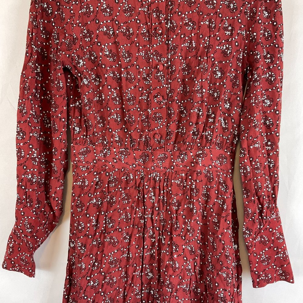 & Other Stories Dress US 4 Maroon White Black Print Long Sleeve Half Button - Picture 3 of 10